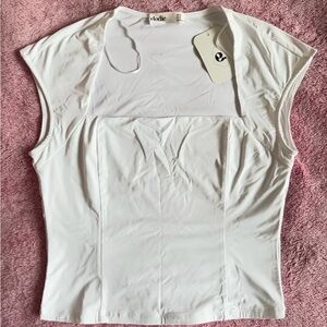 Elodie White Square-Neck Cap Sleeve Tank Top